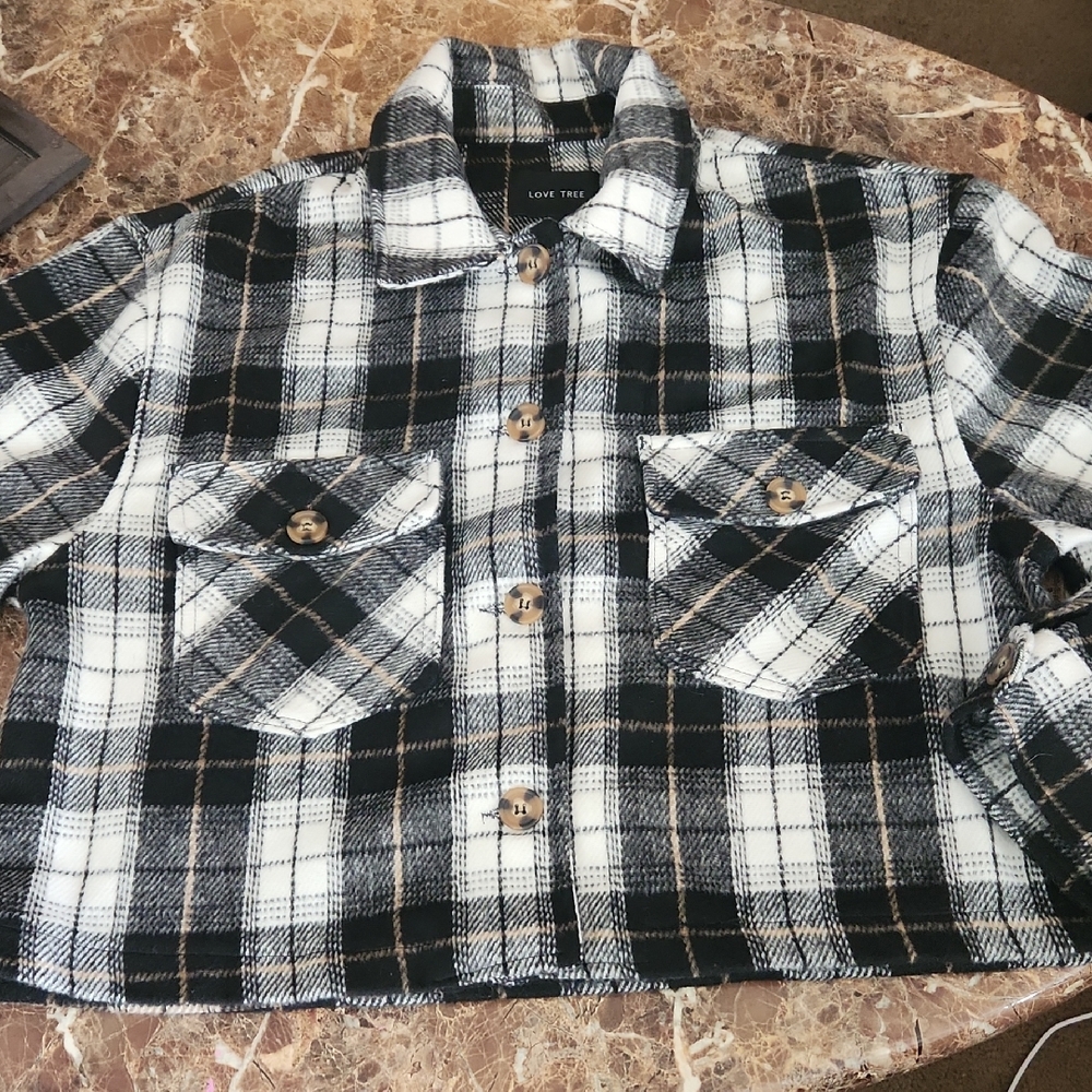 Love Tree Black and White Plaid Utility Jacket